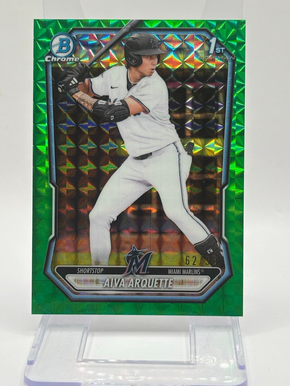 2026 Bowman Chrome Aiva Arquette 1st Green Geometric Refractor 62/99 SP Marlins